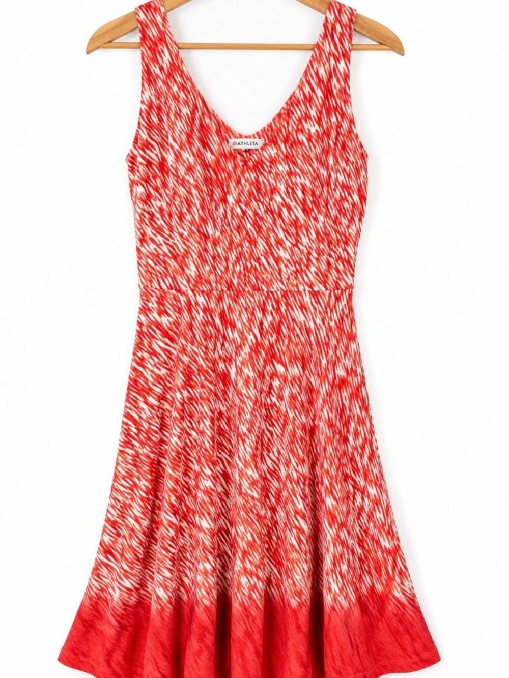 Athleta Women's XS Coral Orange White Fit Flare Sleeveless Knit Dress Stretch.